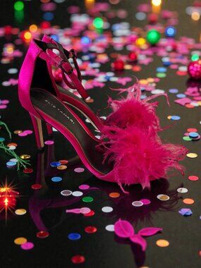 ELIE TAHARI Pink Feather Ankle Strap Heels Size 37 / US 7
